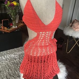 Tangerine crochet beach cover up. Size small